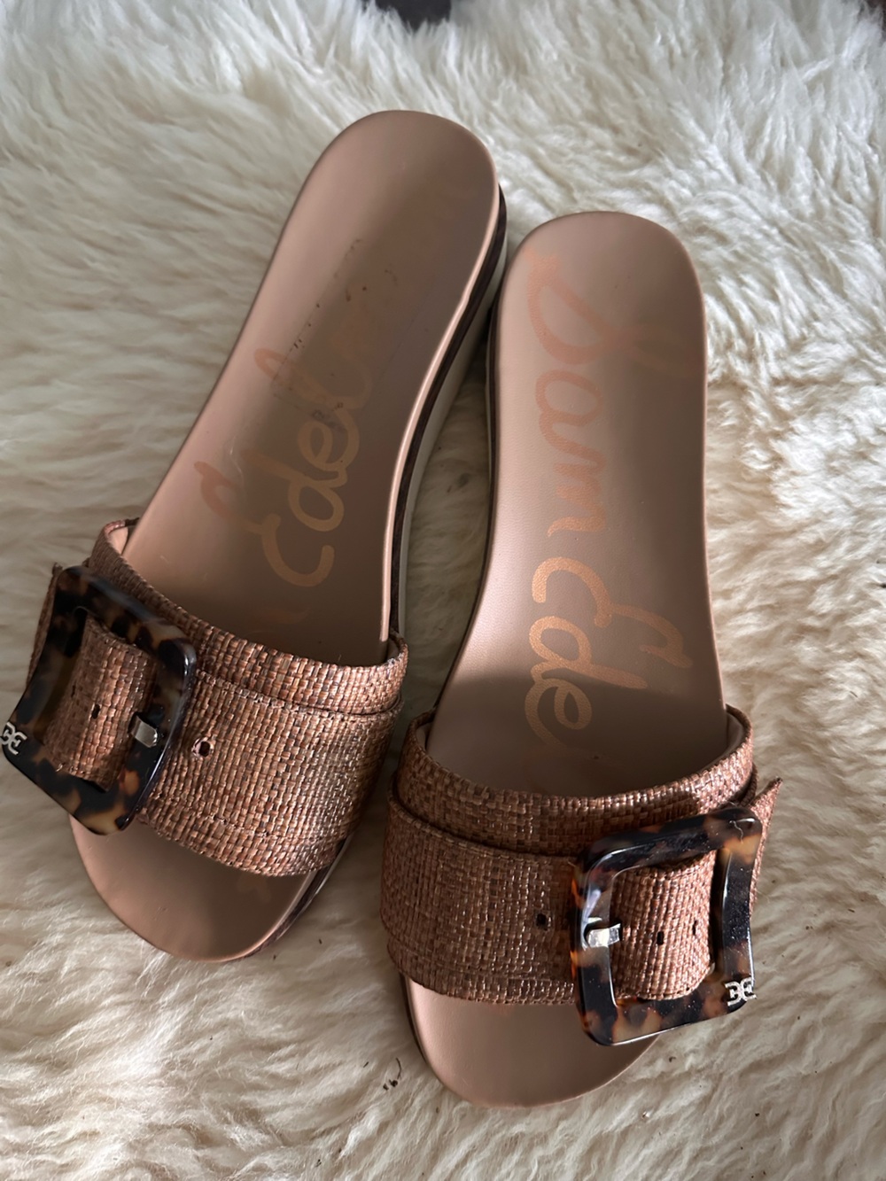 Sam Edelman Rose Tortoiseshell and Woven Buckle Slides